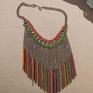Colorful Fringe Necklace with Silver Chains